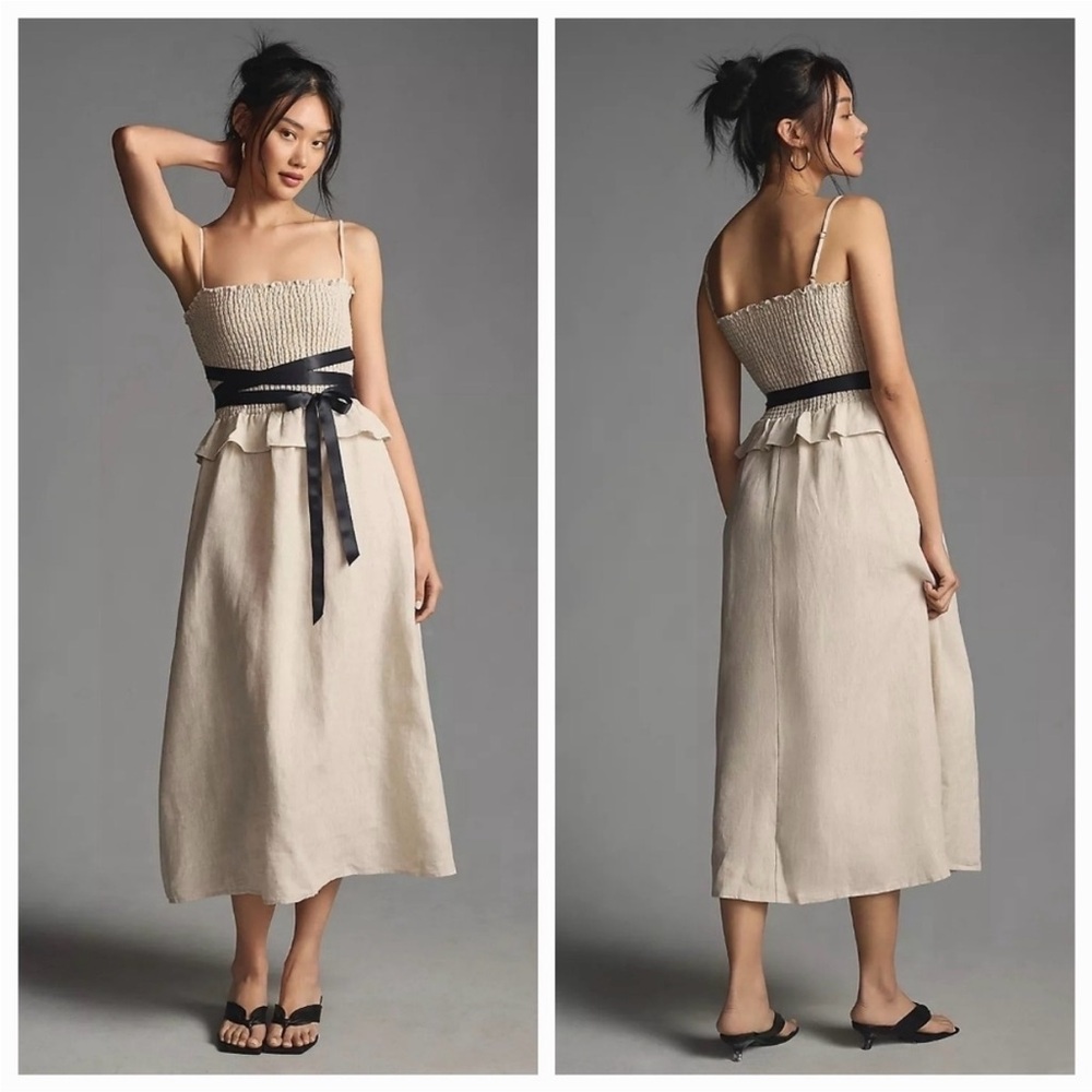 Reformation Miles Linen Dress with black tie